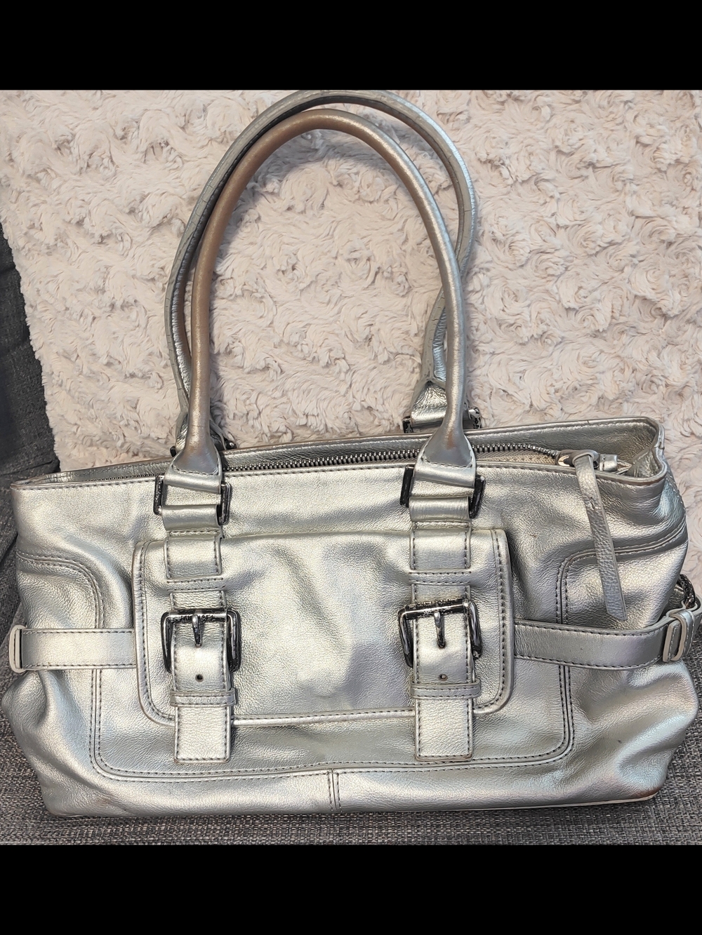 Vintage Michael Kors Y2K Leather Silver Metallic Women's Satchel Handbag